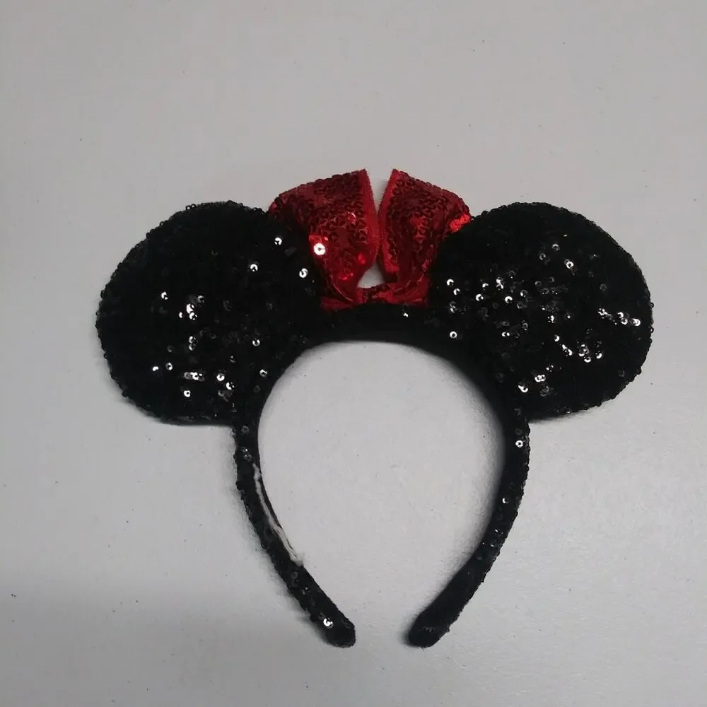 Set of Black and Rose Gold Sequin Mouse Ear Headbands Vacation Size One Size